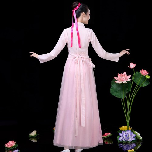Women's chinese hanfu fairy dress stage performance chinese folk dance yangko umbrella classical dance dress